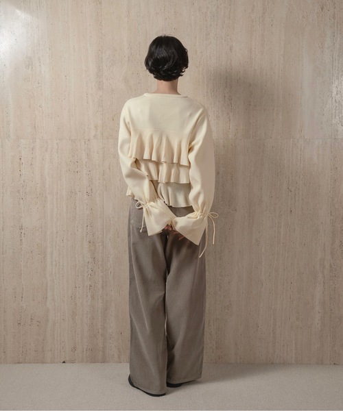 lawgy（ラウジー） カーディガン ribbon gather cuffs frill cardigan