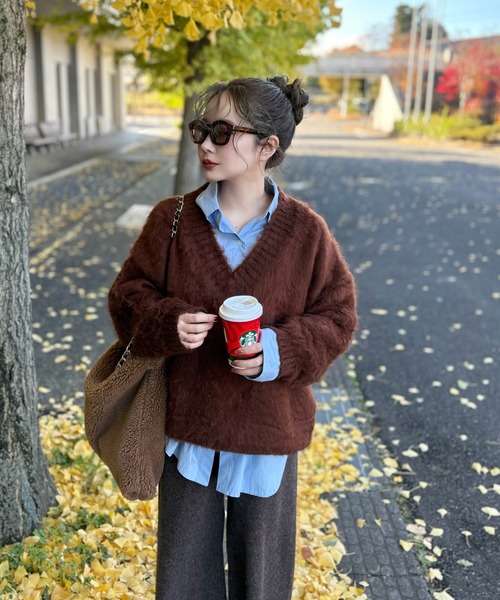 ニット セーター v neck shaggy oversize knit pullover /Vネック