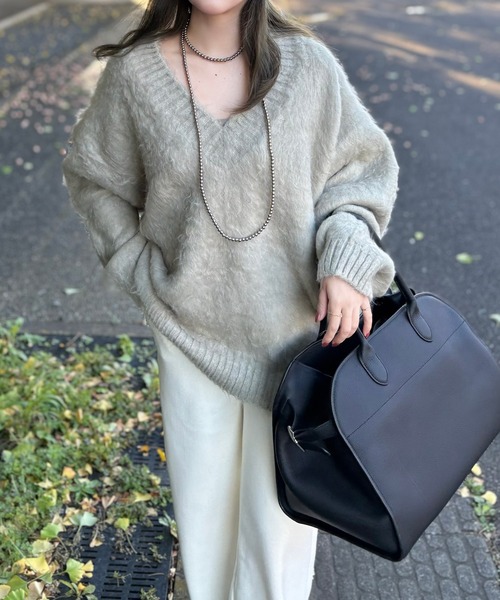 ニット セーター v neck shaggy oversize knit pullover /Vネック