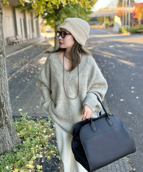 ニット/セーター S/S Knit Pullover ニット セーター v neck shaggy oversize knit pullover /Vネック