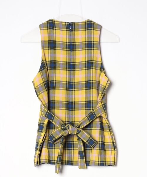 「DEREK LAM」 チェック柄ノースリーブブラウス 38 イエロー レディース_画像2