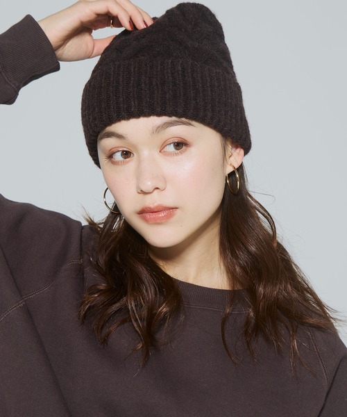 coca（コカ） ニット帽 ニットキャップ ウール混ケーブルニット帽子