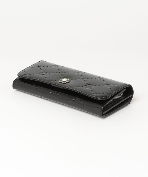 MARY QUANT ブラックレザー長財布 MARY QUANT マリークワント 長財布 デイジー レザー ブラック かぶせ