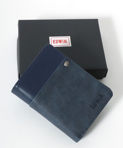 【希少★Y2K】エドウィン BLUETRIP 濃紺フレア 尾錠 本革レザー32 EDWIN（エドウィン） 二つ折り 二つ折り財布 財布 深札入れ 二つ折り
