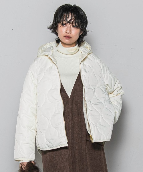 ANDMARY ケーブルニット風ダウンジャケット ホワイト アウター マルチWayフード付きファーダウンジャケット[kd81] | レディース