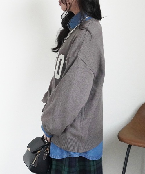 Emma（エマ） ニット セーター ワッペン刺繍ロゴニットプルオーバー