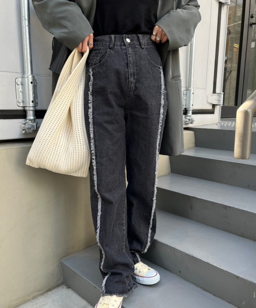 「nemne store」 デニムパンツ MEDIUM ブラック レディース_画像7