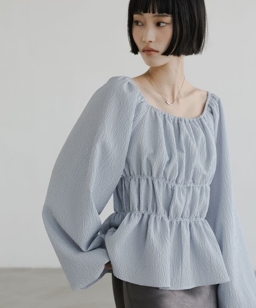 LOWRYS FARM オフショルシャーリングブラウス　ブルー　新品未使用 LOWRYS FARM（ローリーズファーム） tシャツ オフショルシャーリング