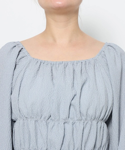 未使用 ローリーズファーム オフショルシャーリングブラウス ブルー LOWRYS FARM（ローリーズファーム） tシャツ オフショルシャーリング