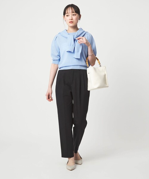スラックス パンツ 「size SHORT/TALLあり」Daily Chic タック スリム パンツ レディースの画像