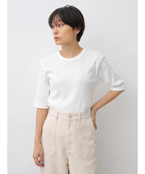 tシャツ 変形タック5分袖クルーネックプルオーバー レディース 綿強撚天竺 5分袖変形ハイネックプルオーバー／ZUTTO（ズット