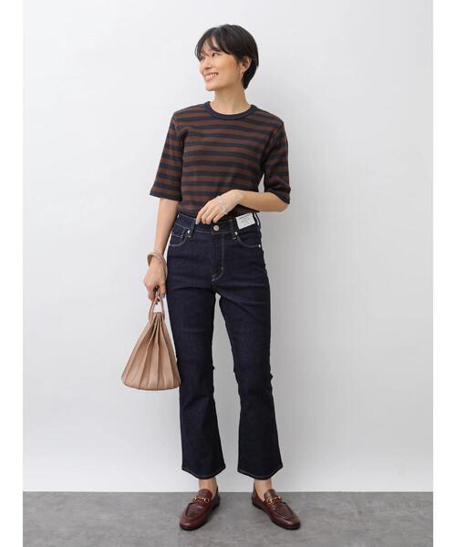 tシャツ 変形タック5分袖クルーネックプルオーバー レディース AMERICAN HOLIC tシャツ Tシャツ 5分袖クルーネックリブカット