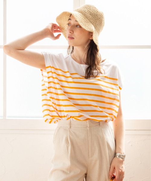 tシャツ Tシャツ パネルボーダー フレンチスリーブ Tシャツ : 64076730 