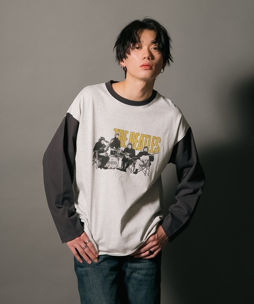 The Beatles tシャツ 「THE BEATLES/ザ・ビートルズ 」袖配色 ビッグ