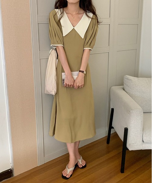 MAISON DE THERESE ワンピース Vネックバイカラーワンピース