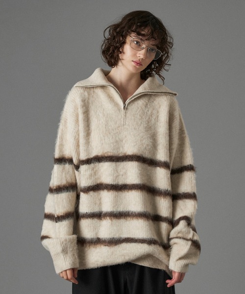 L0531N ぺージ ONCILY セーター ニット HALF ZIP SHAGGY ASSORT VOLUME