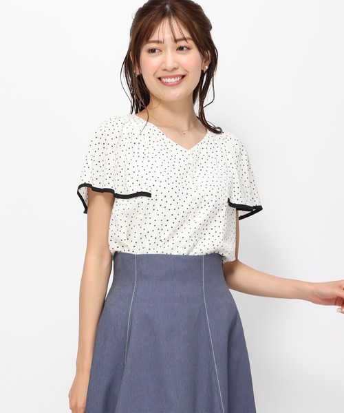 MISCH MASCH ブラウス シャツ 2024春夏新作配色フレア袖ブラウス