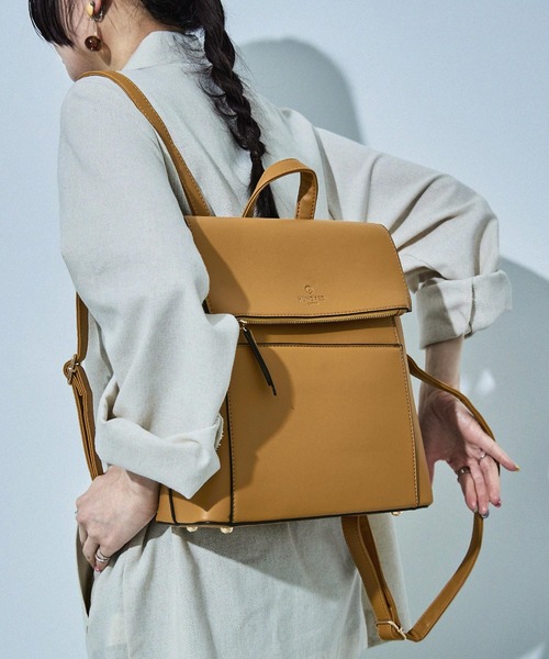 HUNDRED デイバック リュック シンプルフェイクレザー フラップ 