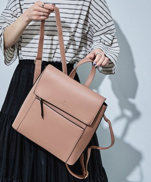 HUNDRED デイバック リュック シンプルフェイクレザー フラップ 
