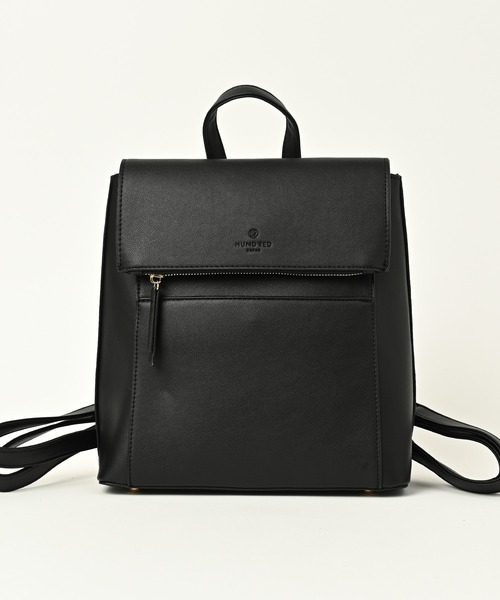 HUNDRED デイバック リュック シンプルフェイクレザー フラップ 