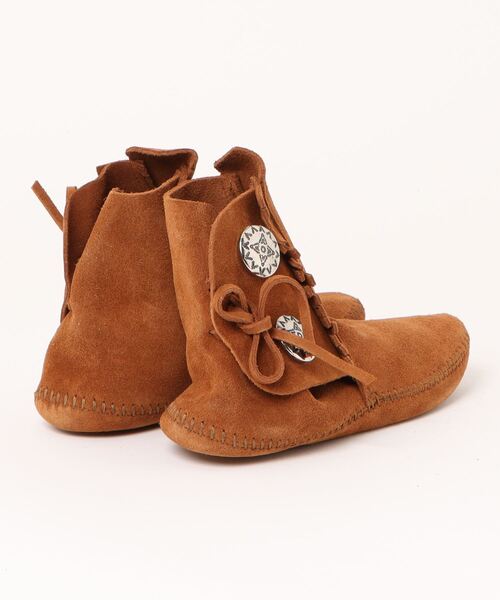 靴 MINNETONKA Minnetonka 2297T Kids' Double Fringe Side Zip Boot Taupe