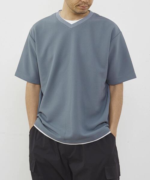 【MASTER FRAME/マスターフレーム】オックスジャガードフェイクレイヤードVネックTシャツ MASTER FRAME tシャツ 「MASTER FRAME/マスターフレーム