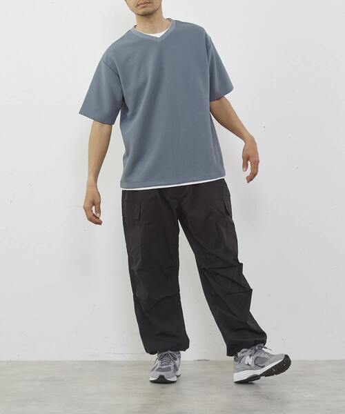 【MASTER FRAME/マスターフレーム】オックスジャガードフェイクレイヤードVネックTシャツ MASTER FRAME tシャツ 「MASTER FRAME/マスターフレーム