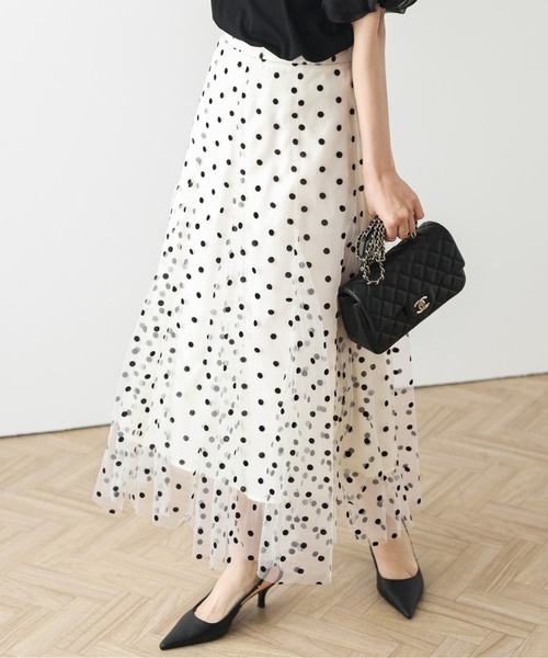Bonpoint　ドットラメ　チュールスカート　White ② titty&Co.PETIT 2024 spring series ヘムデザインチュール