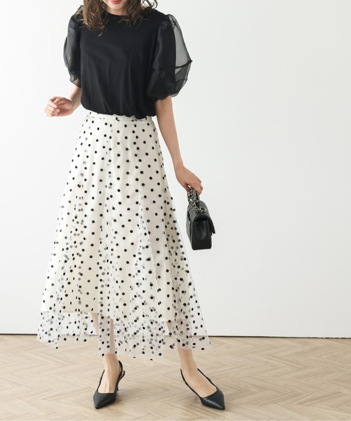 美品 Loungedress 洗える ドット チュール フレアスカート Loungedress ドットチュールフレアスカート - メルカリ