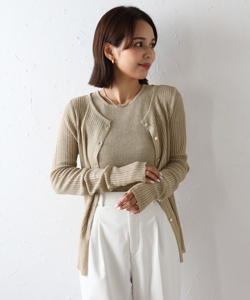 カーディガン ラメタンク×シアーカーデアンサンブルセット レディース