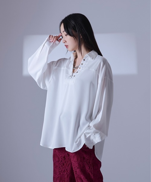 Ellno Loset シャツ レースアップスキッパーシャツ/LS メンズ