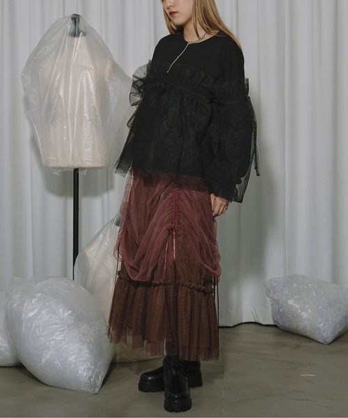 トレーナー スウェット Wrapping over チュールスウェット レディース Ezick トレーナー スウェット Wrapping over チュールスウェット