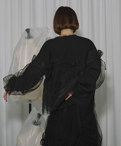 トレーナー スウェット Wrapping over チュールスウェット レディース Ezick トレーナー スウェット Wrapping over チュールスウェット