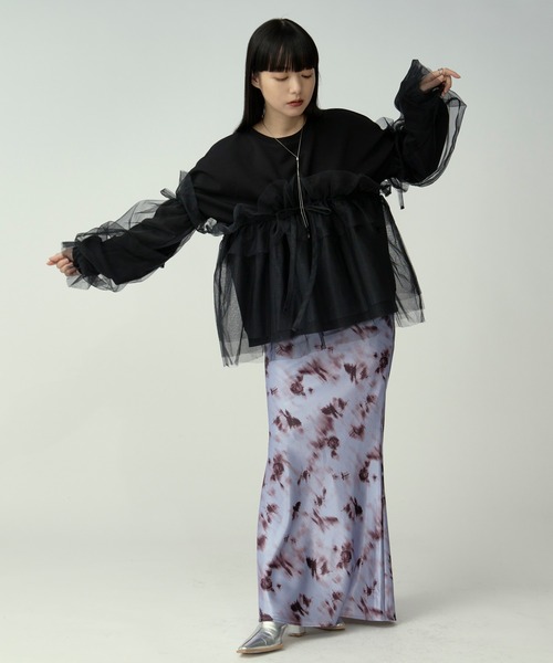 トレーナー スウェット Wrapping over チュールスウェット レディース Ezick トレーナー スウェット Wrapping over チュールスウェット