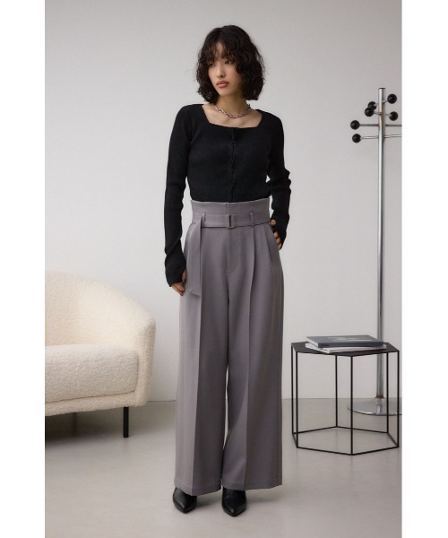【未使用】MOUSSY チェック柄 ベルト付き ワイドパンツ 小さいサイズ チェック柄ベルト付きワイドパンツ 低身長さん