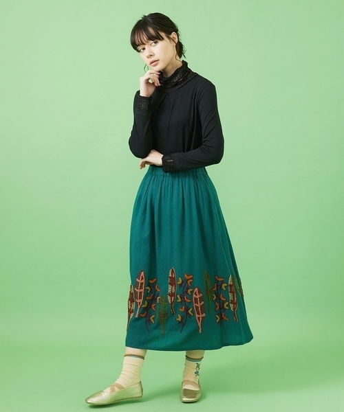 Jocomomola（ホコモモラ） スカート Calle インド刺繍フレアスカート