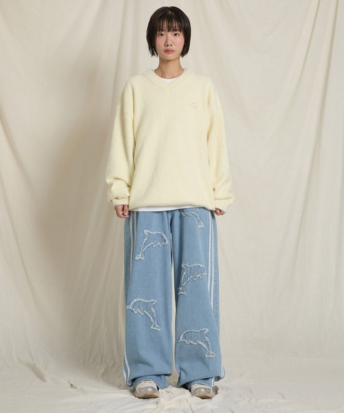 ニット セーター 「UNISEX」Wai Kei／イルカVネックニット レディース WaiKei ニット セーター 「UNISEX」Wai Kei／イルカVネック