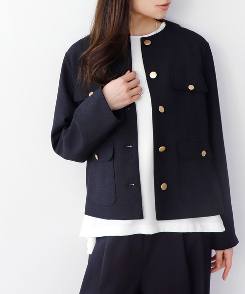 Jines（ジネス） ジャケット ノーカラージャケット ツィード調ノー