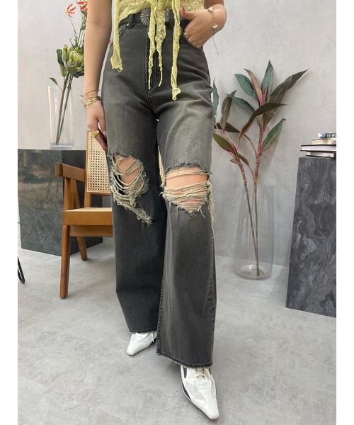 タグ付き EVRIS ウエストチェーンワイドデニムパンツ