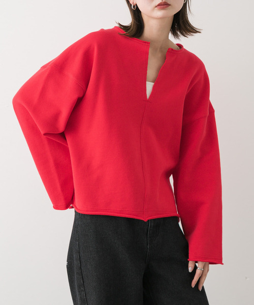 大きいサイズ☆23区 レッド Vネックセータースウェット SENSE OF PLACE by URBAN RESEARCH トレーナー スウェット Vネック