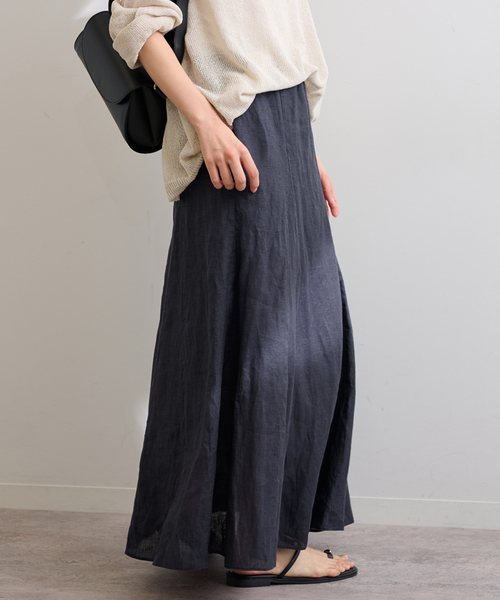 FRAMeWORK スカート 「洗濯機洗い可能」LINEN 切り替えスカート