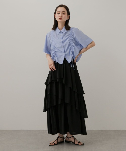 ブラウス シャツ Recycle Organdy Pleats Top レディース COFREX】 スタンドたたみフリル 長袖 レディースフリルシャツ(S