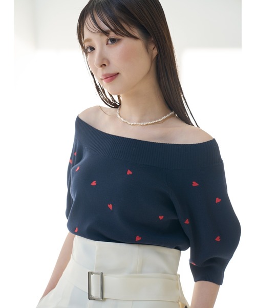「FRAY I.D」 半袖ニット ONE SIZE ネイビー レディース