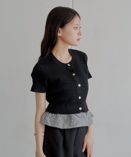 美品 フォクシー ニットQuartette リネン 半袖 ケーブル プレート付 オーバールーズニットトップ / GRACE CONTINENTAL | GRACE