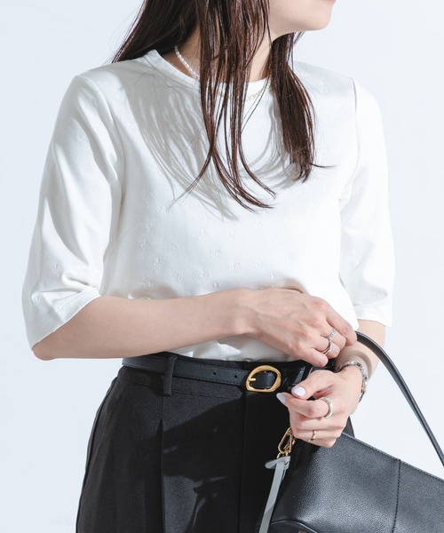tシャツ F by ROSSO　フラワー刺繍5分袖Tシャツ レディース F by ROSSO tシャツ ROSSO フラワー刺繍5分袖Tシャツ レディース