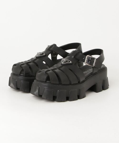 PRADA 「PRADA」 モノリス ラバー サンダル 38 ブラック