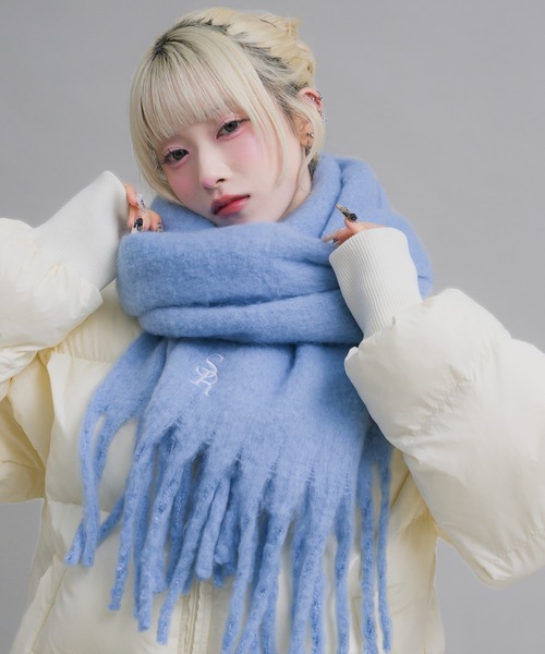 ネイビー ウール ロゴ入り マフラー リバーシブルウールマフラー｜メンズファッション通販 MEN'S BIGI