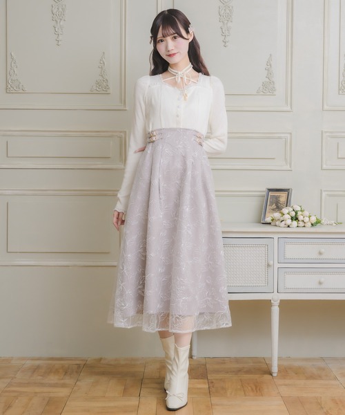 クチュールバイロジータ ワンピース フラワー刺繍ドッキングワンピース