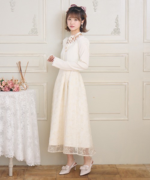 クチュールバイロジータ ワンピース フラワー刺繍ドッキングワンピース