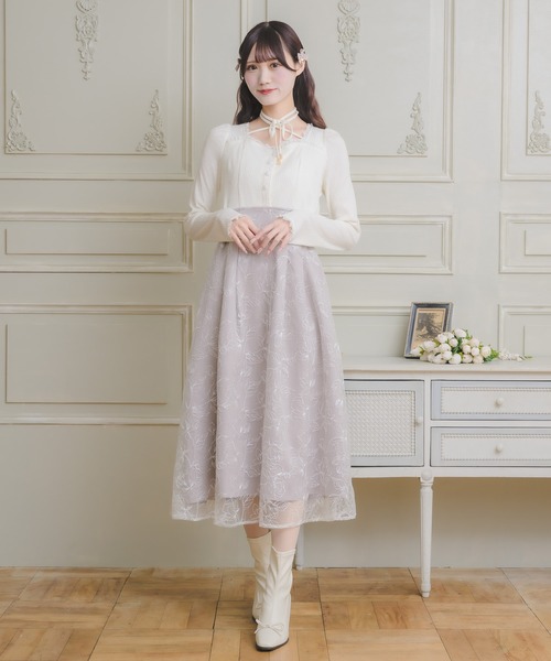 クチュールバイロジータ ワンピース フラワー刺繍ドッキングワンピース